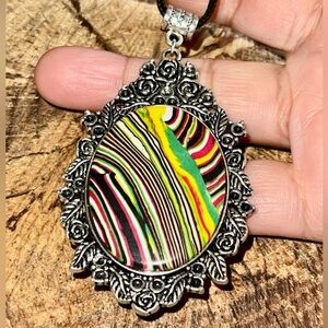 Colorful Rainbow Calsilica Pendant 3”